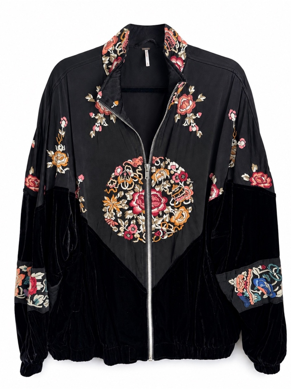 Free People Embroidered Velvet Bomber Jacket Black Size Medium - Picture 12 of 14